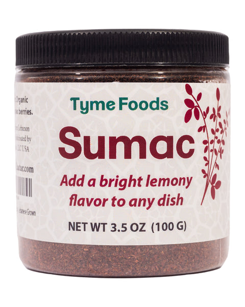 Jar of Tyme Foods Sumac on a white background
